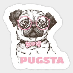 Pugsta - Hipster Pug Girl Puppy Dog Bow Tie & Glasses Sticker